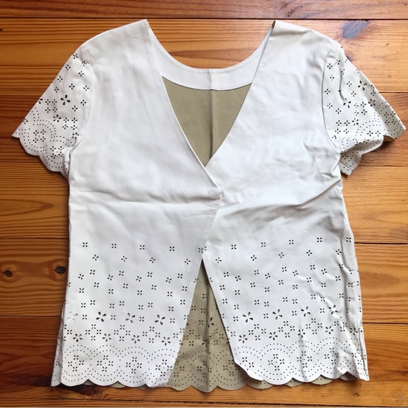 TopShop Cream Leather Cut Out Blouse, NWOT, 6 - Picture 9 of 13